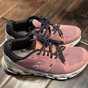 On Running Women’s Pink and Black Cloudflyer Running Shoes